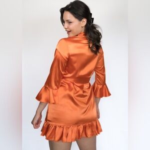 Orange Ruffle Satin Robe